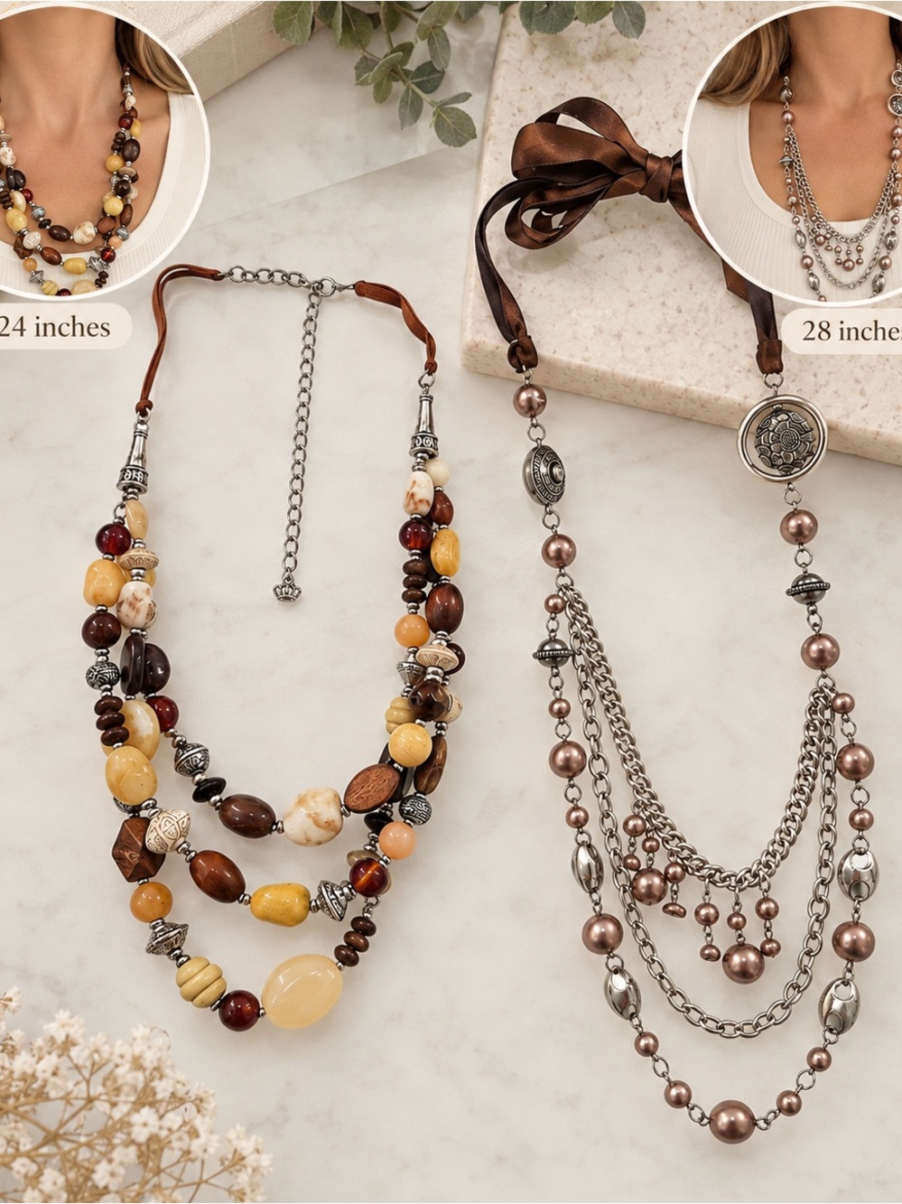 2 boho statementMulti-Strand Brown Premier Vintage design Women’s Necklace gift